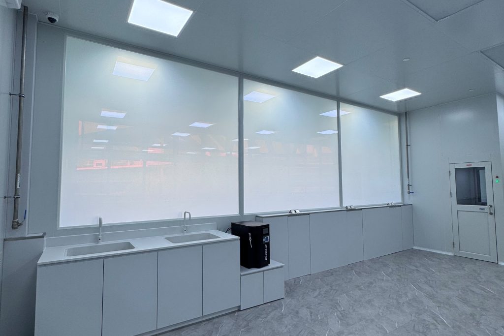 Smart film installed on clinic glass panels for visual privacy