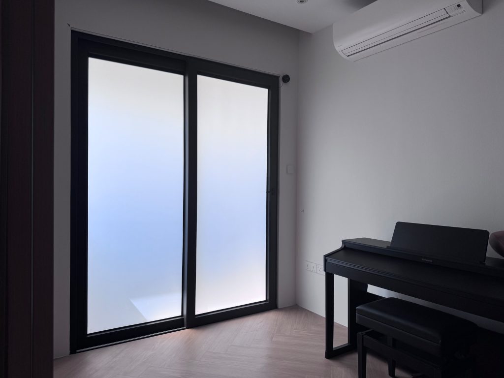 Smart film installed on residential glass doors for on-demand privacy